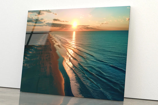 Beach at Sunset, Sky Acrylic Glass Print Tempered Glass Wall Art 100% Made in Australia Ready to Hang - Bella Home Decor