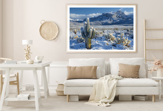 Cactus in a Snowy with Sky and Mountain Home Decor Premium Quality Poster Print Choose Your Sizes