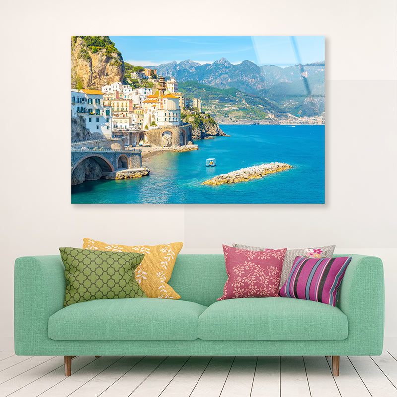 Small Rocky Island in Blue Ocean Acrylic Glass Print Tempered Glass Wall Art 100% Made in Australia Ready to Hang - Bella Home Decor