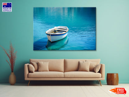 Small White Fishing Boat Floating Alone Print 100% Australian Made - Bella Home Decor