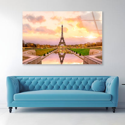 View Of the Eiffel Tower from The Reflecting Pool Acrylic Glass Print Tempered Glass Wall Art 100% Made in Australia Ready to Hang - Bella Home Decor
