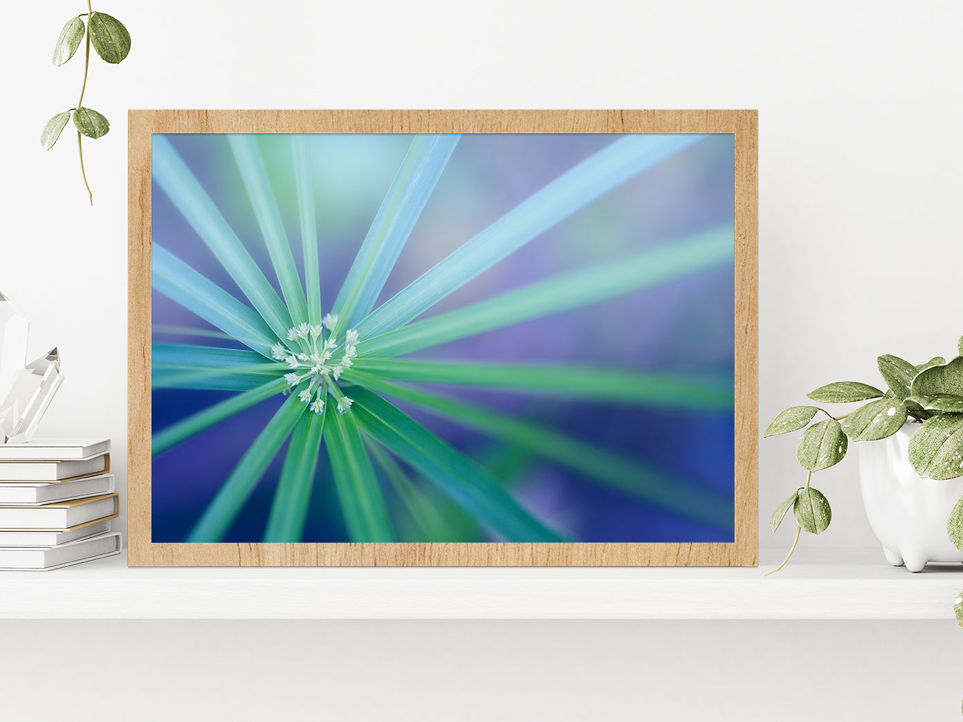 Palm Leaf Macro View Nature Glass Framed Wall Art, Ready to Hang Quality Print Without White Border Oak