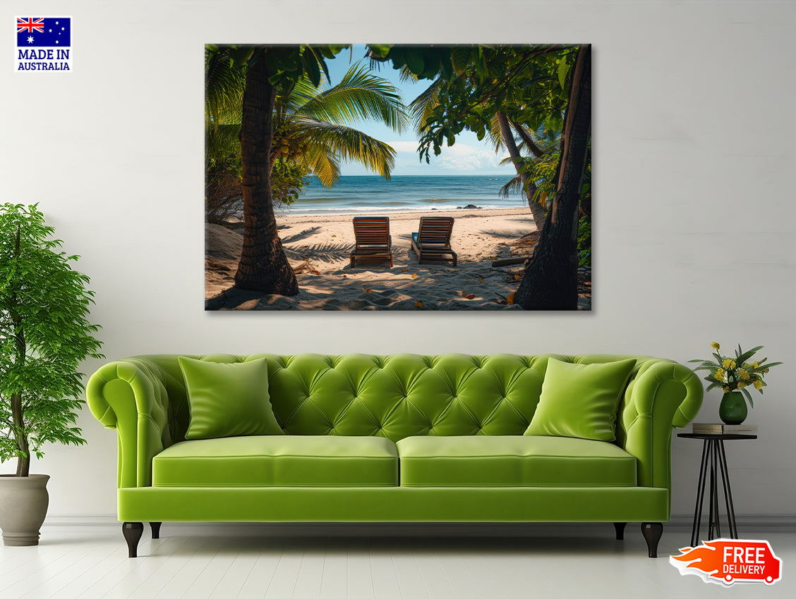 Coconut Trees and Beach Chairs Print 100% Australian Made - Bella Home Decor