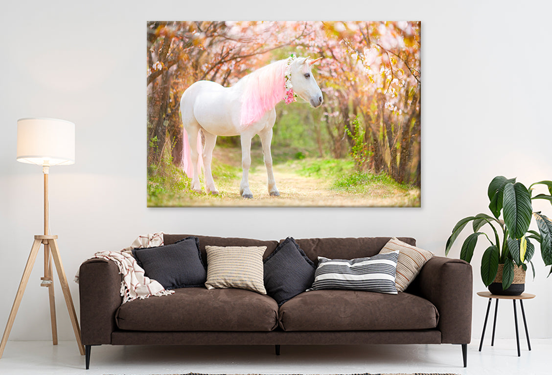 Unicorn Snow-White with Pink Mane Wall Art Decor 100% Australian Made - Bella Home Decor