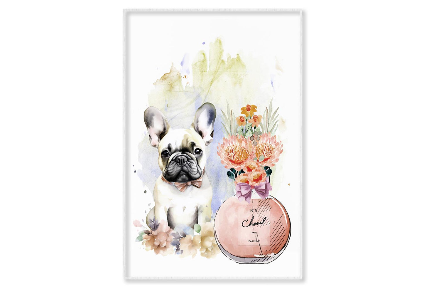 Perfume and Bulldog Wall Art Limited Edition High Quality Print Canvas Box Framed White