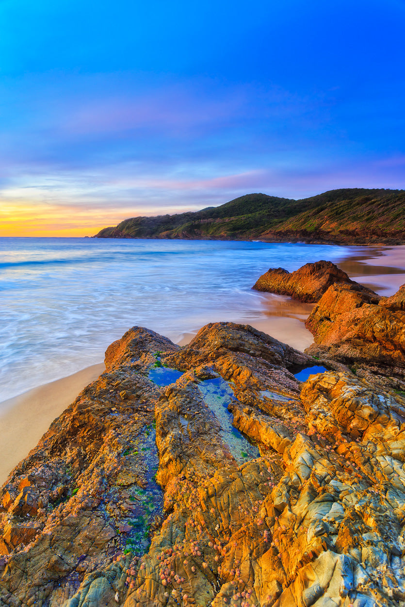 Seascape Sunrise at Burgess Beach Photograph Glass Framed Wall Art, Ready to Hang Quality Print