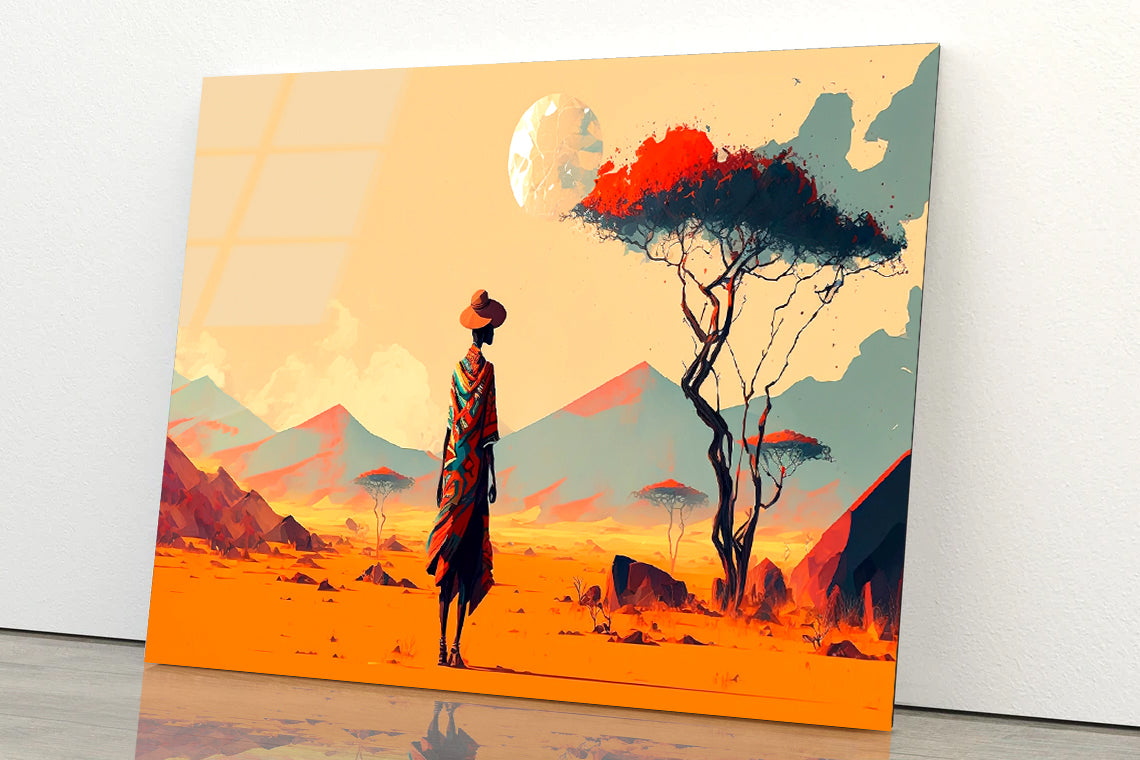 Man Walking in African Desert Acrylic Glass Print Tempered Glass Wall Art 100% Made in Australia Ready to Hang - Bella Home Decor