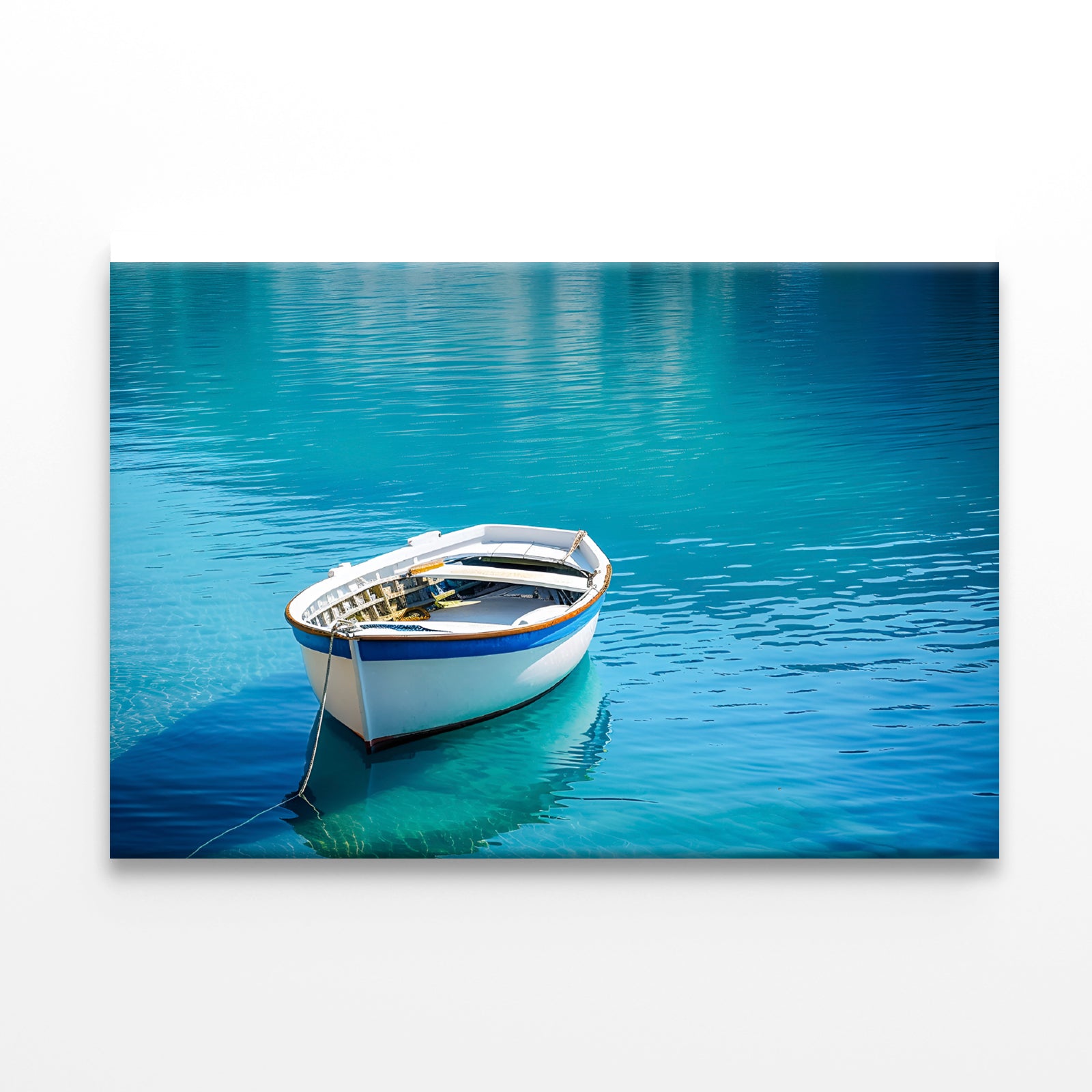 Small White Fishing Boat Floating Alone Print 100% Australian Made - Bella Home Decor