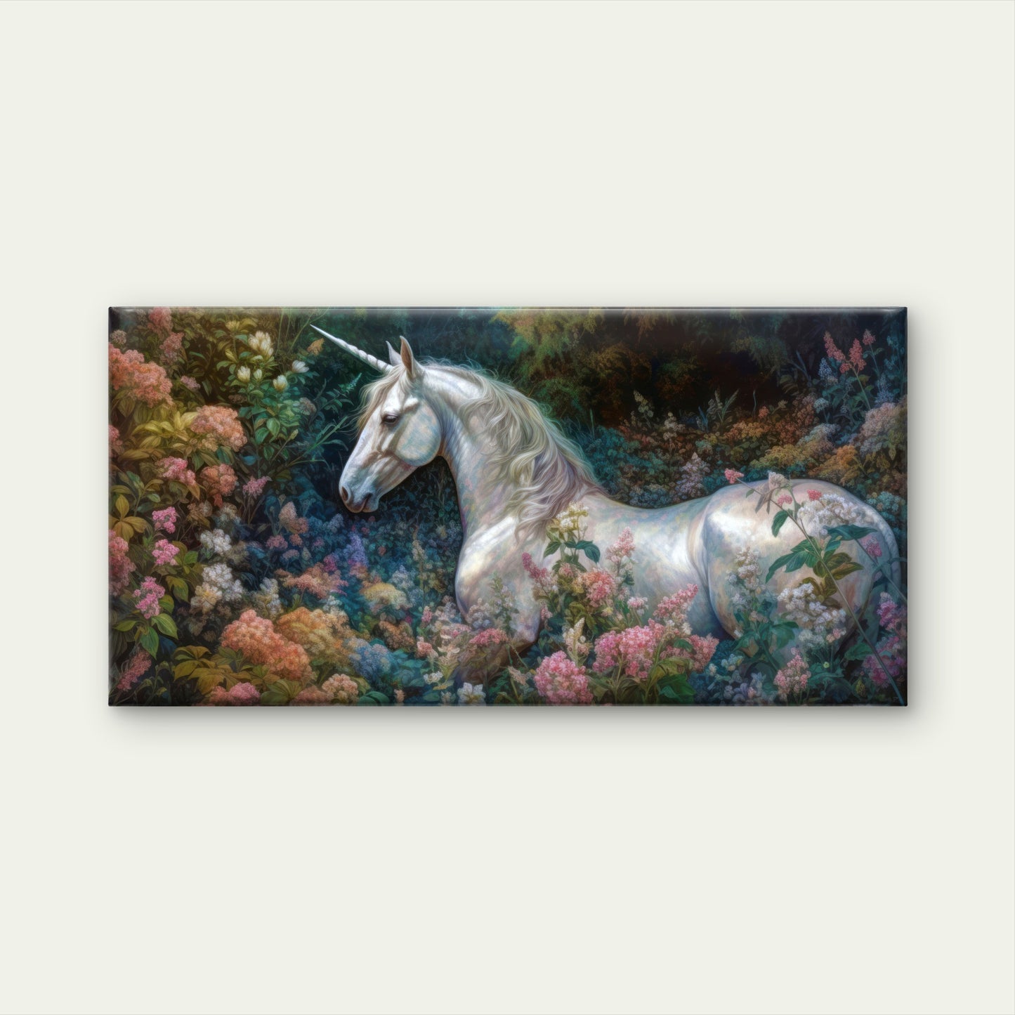 Magical White Unicorn Soft Blossom Forest Wall Art Canvas Office Home Framed 120x60cm