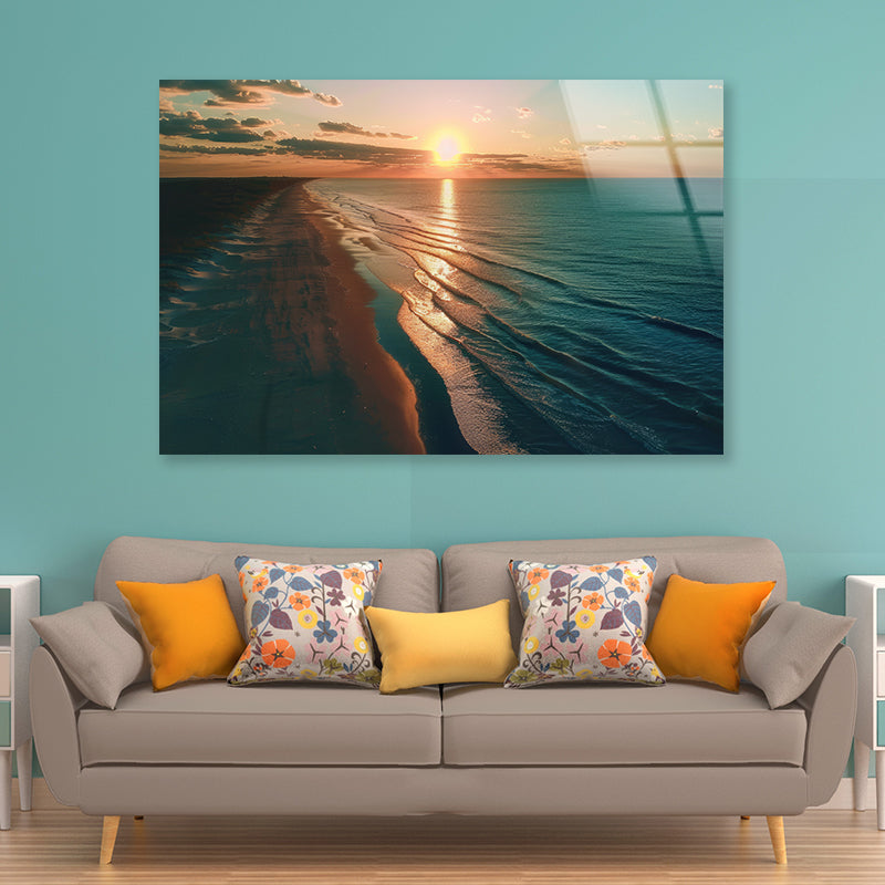 Beach at Sunset, Sky Acrylic Glass Print Tempered Glass Wall Art 100% Made in Australia Ready to Hang - Bella Home Decor