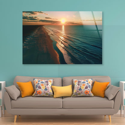 Beach at Sunset, Sky Acrylic Glass Print Tempered Glass Wall Art 100% Made in Australia Ready to Hang - Bella Home Decor