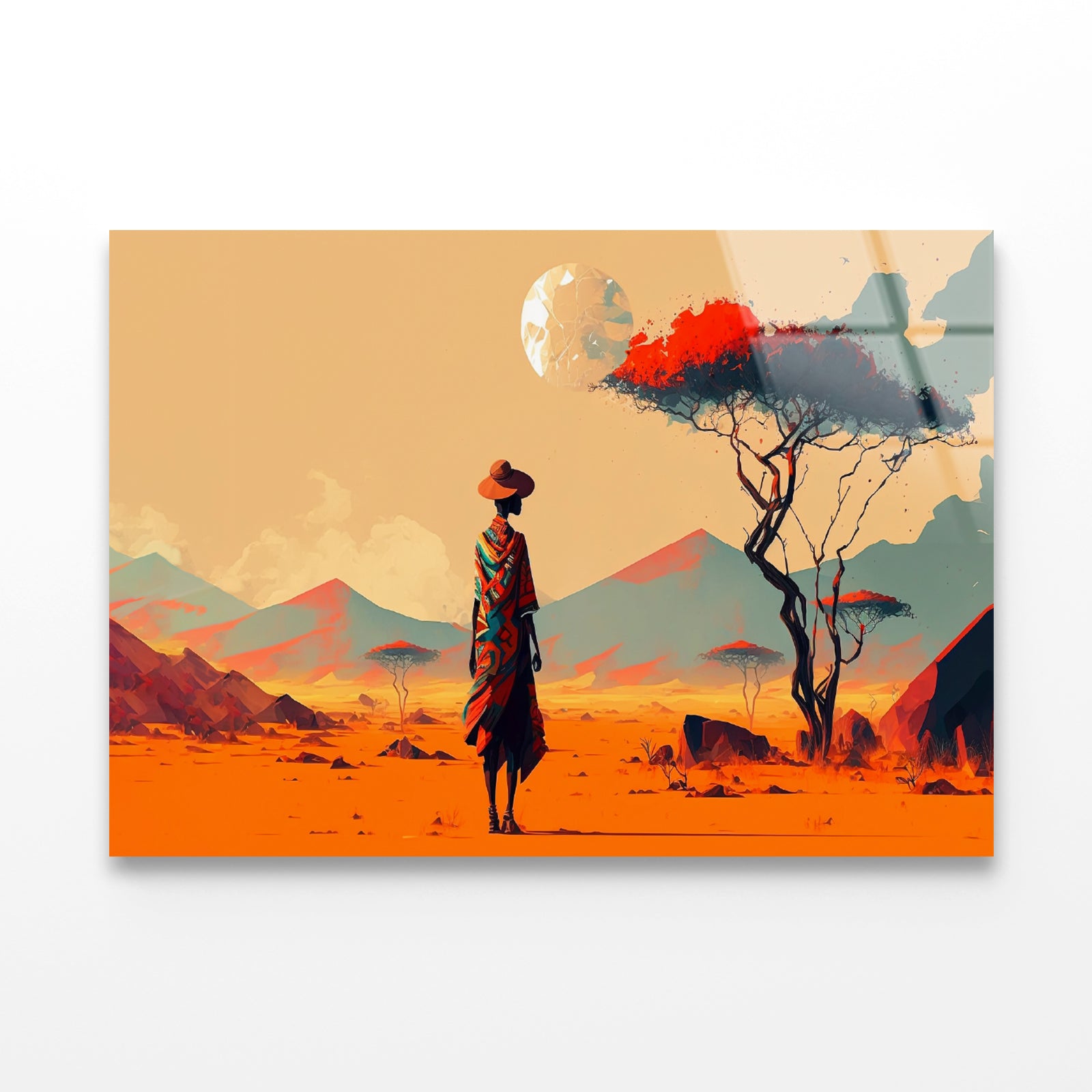Man Walking in African Desert Acrylic Glass Print Tempered Glass Wall Art 100% Made in Australia Ready to Hang - Bella Home Decor