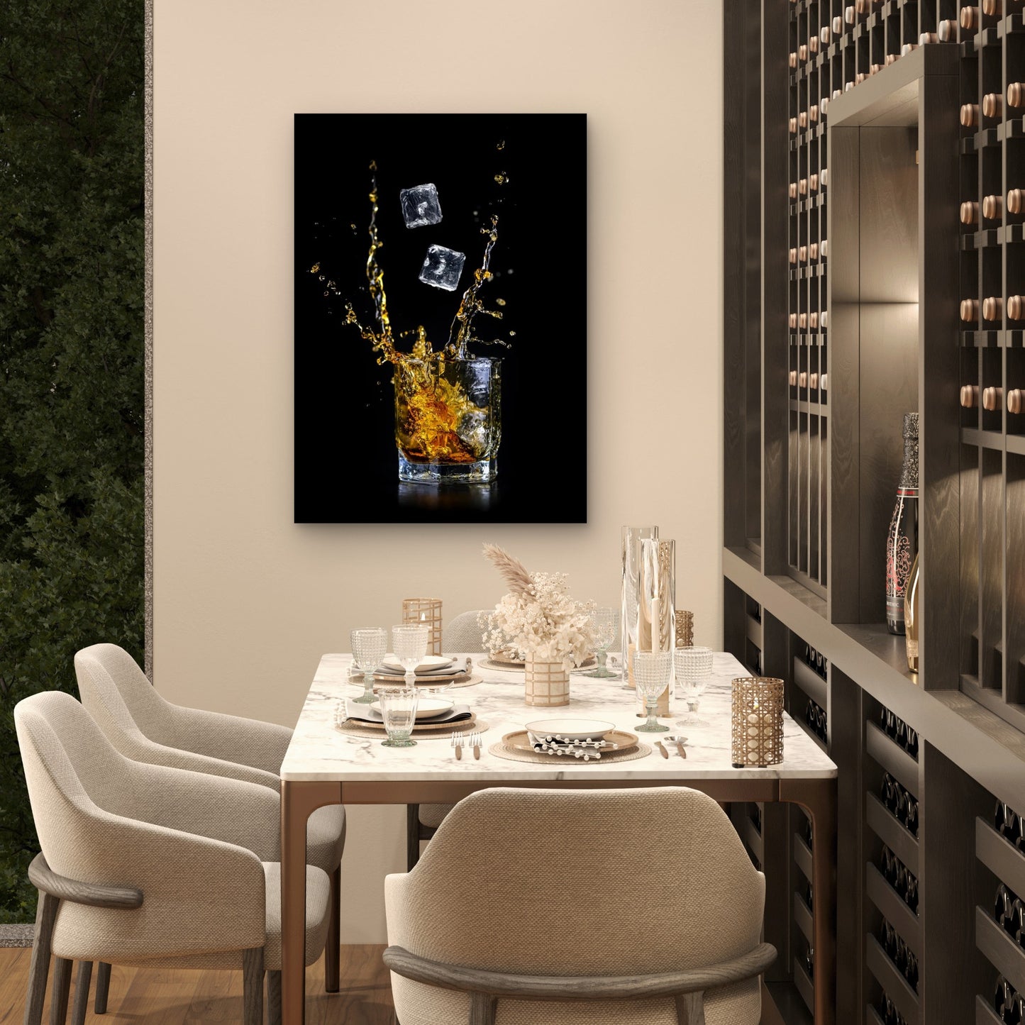 Ice Splash Whiskey Glass Shot 60x90cm Metal Print Ready to Hang - Bella Home Decor