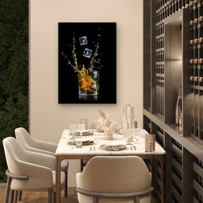 Ice Splash Whiskey Glass Shot 60x90cm Metal Print Ready to Hang - Bella Home Decor