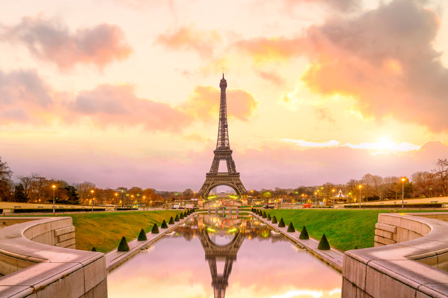 View Of the Eiffel Tower from The Reflecting Pool Wall Art Decor 100% Australian Made