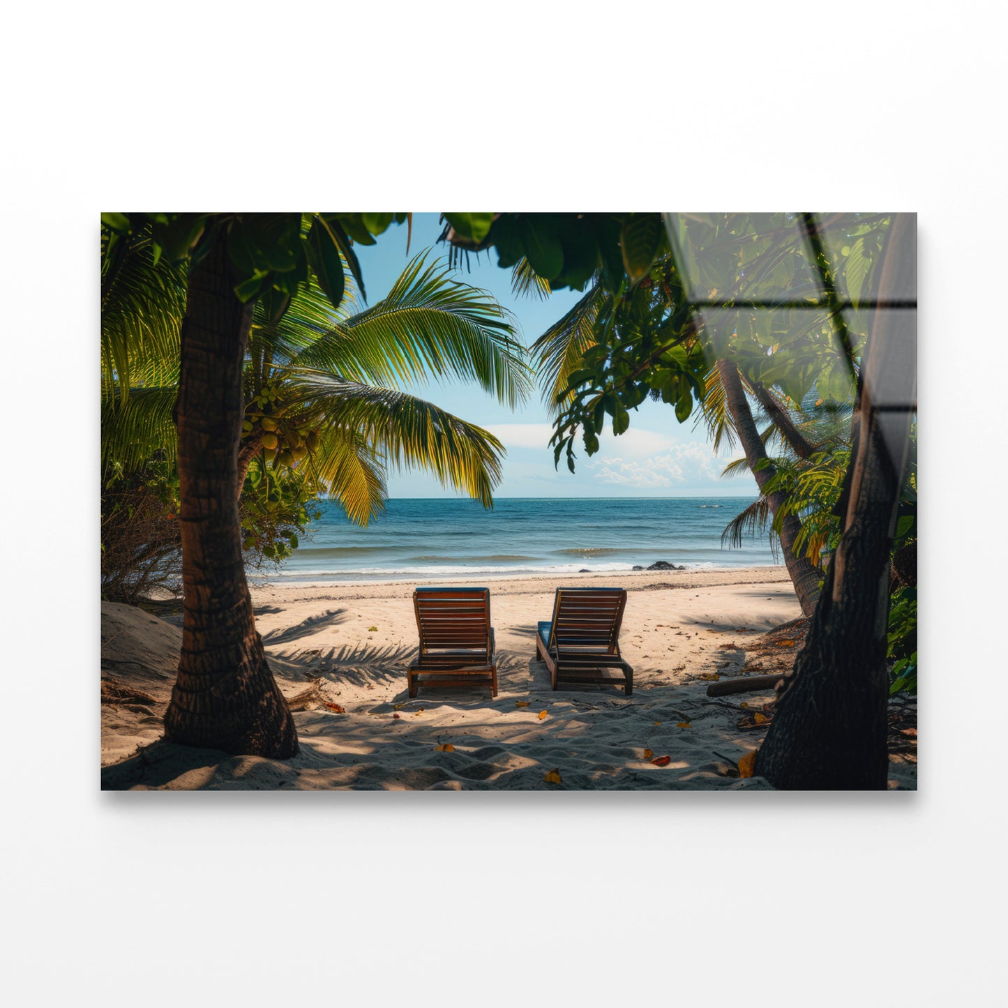 Coconut Trees and Beach Chairs Acrylic Glass Print Tempered Glass Wall Art 100% Made in Australia Ready to Hang - Bella Home Decor