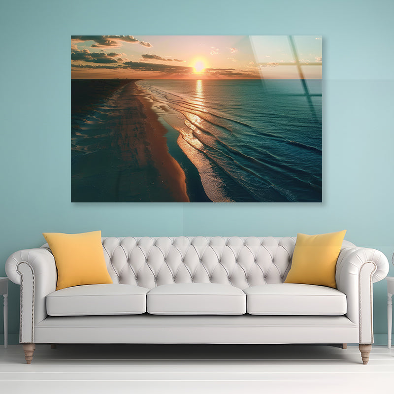 Beach at Sunset, Sky Acrylic Glass Print Tempered Glass Wall Art 100% Made in Australia Ready to Hang - Bella Home Decor