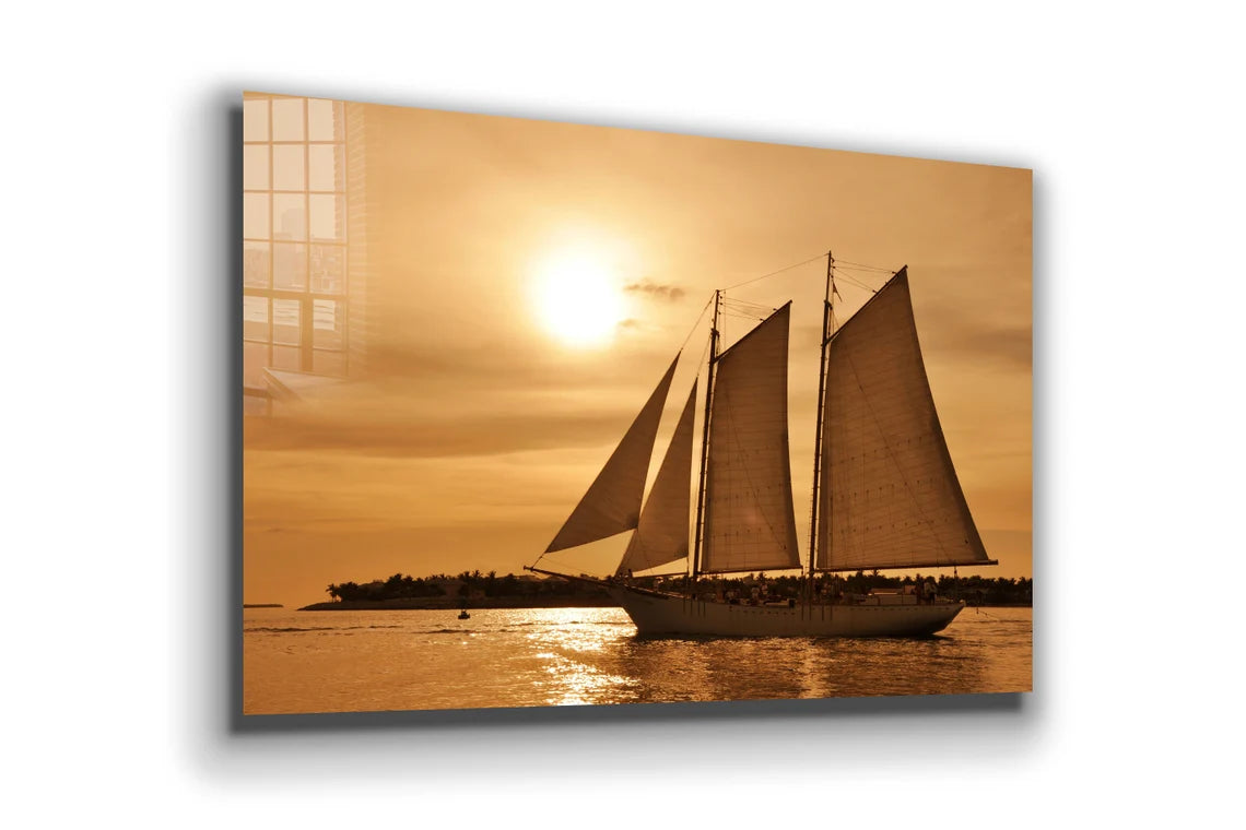 Sunset & Sailing Boat UV Direct Aluminum Print Australian Made Quality