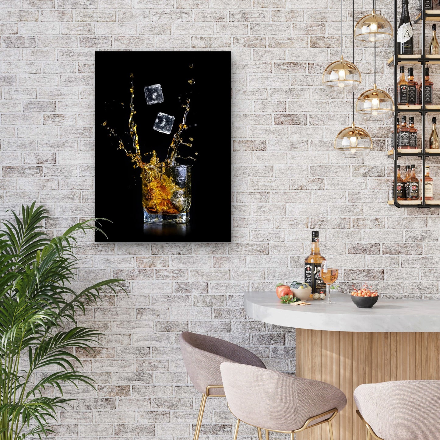 Ice Splash Whiskey Glass Shot 60x90cm Metal Print Ready to Hang - Bella Home Decor