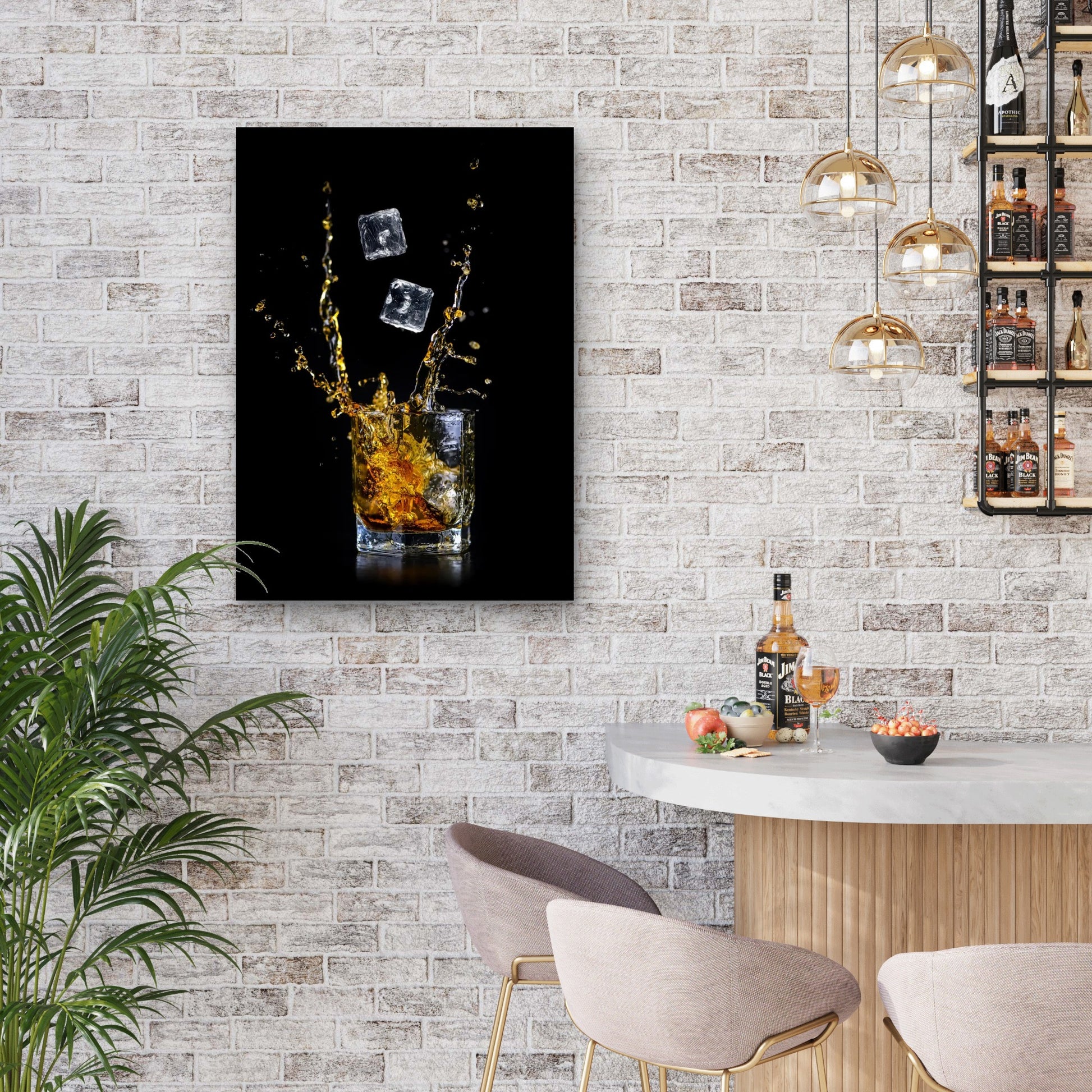 Ice Splash Whiskey Glass Shot 60x90cm Metal Print Ready to Hang - Bella Home Decor