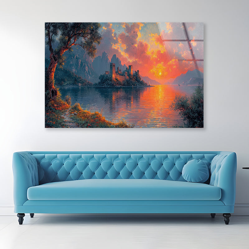 Fortress on an Island with Sky Acrylic Glass Print Tempered Glass Wall Art 100% Made in Australia Ready to Hang - Bella Home Decor
