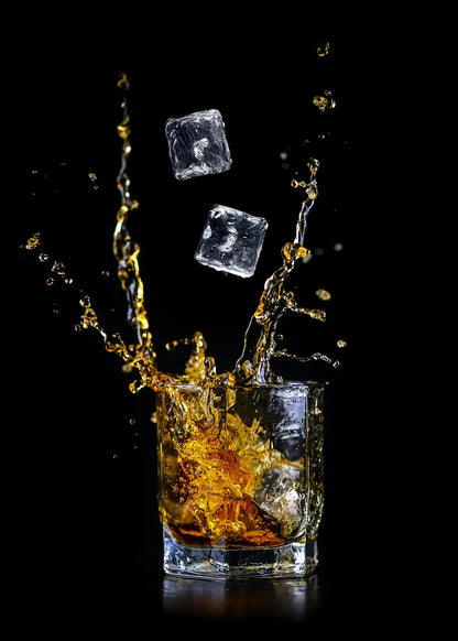 Ice Splash Whiskey Glass Shot 60x90cm Metal Print Ready to Hang - Bella Home Decor