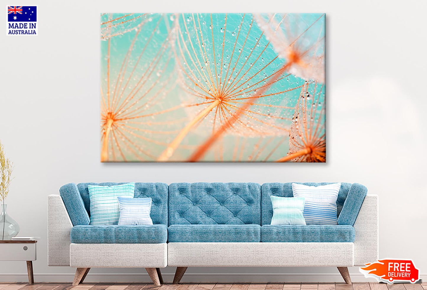 Dandelion Seed with Water Drops  Wall Art Decor 100% Australian Made