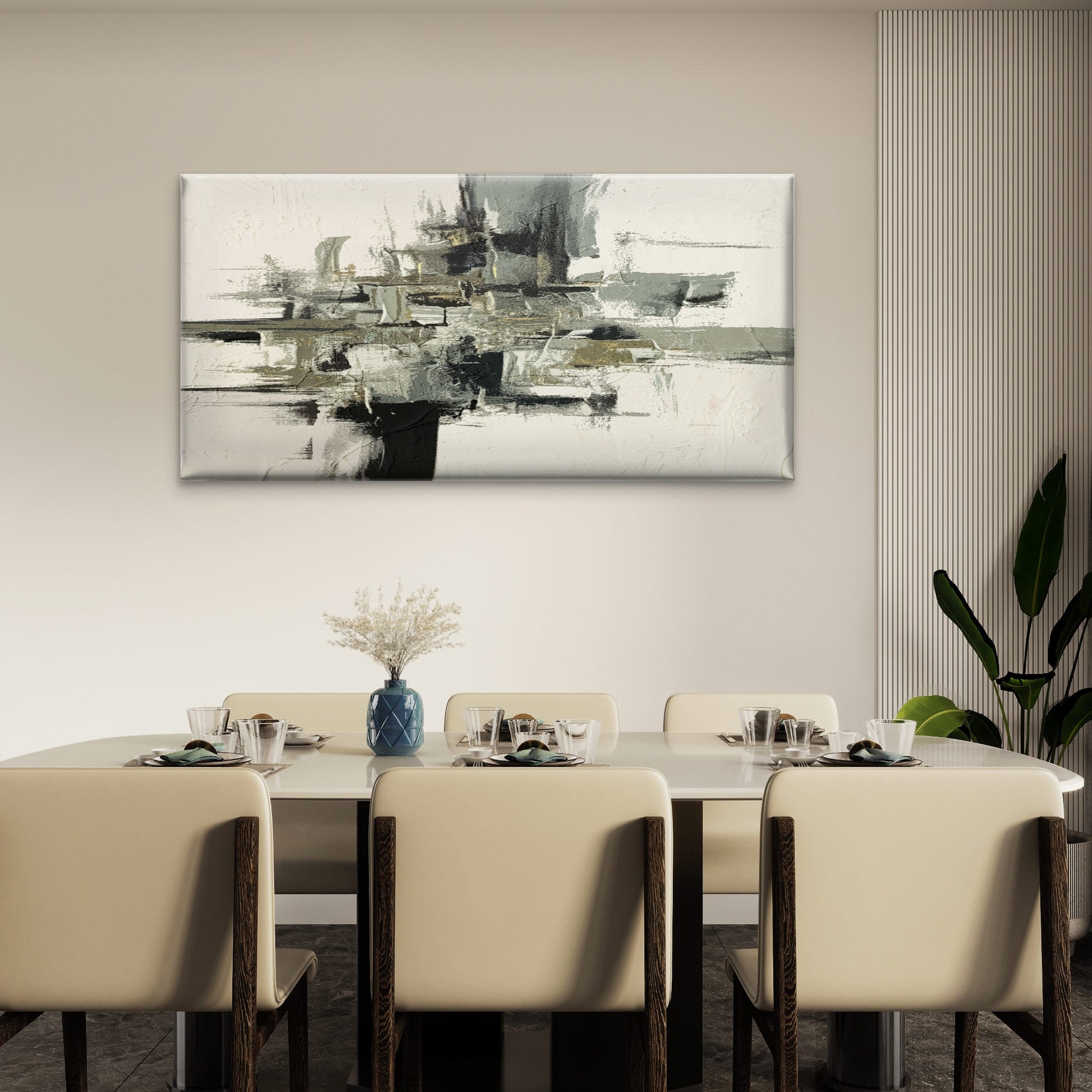 Grey Abstract Oil Painting Wall Art Canvas Office Home Room Framed 120x60cm - Bella Home Decor