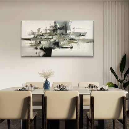Grey Abstract Oil Painting Wall Art Canvas Office Home Room Framed 120x60cm - Bella Home Decor