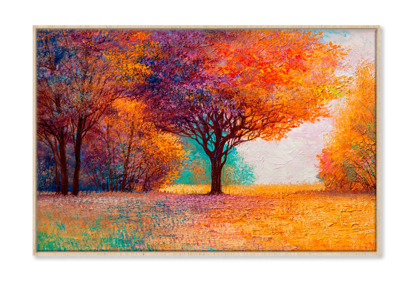 Colorful Trees In Autumn Oil Painting Wall Art Limited Edition High Quality Print Canvas Box Framed Natural