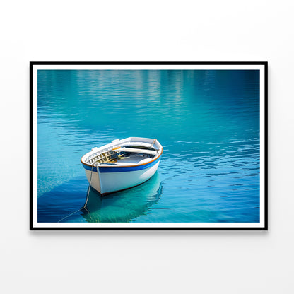 Small White Fishing Boat Floating Alone Home Decor Premium Quality Poster Print Choose Your Sizes - Bella Home Decor