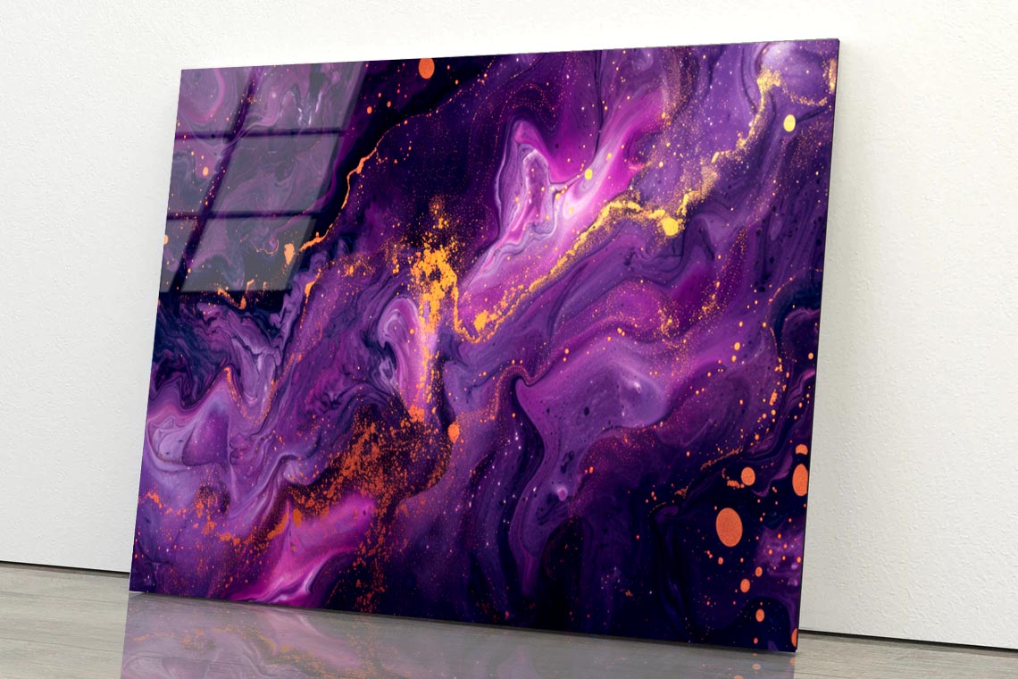 Purple Gold & Black Abstract  Acrylic Glass Print Tempered Glass Wall Art 100% Made in Australia Ready to Hang - Bella Home Decor