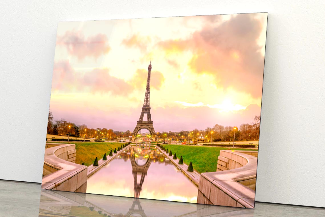 View Of the Eiffel Tower from The Reflecting Pool Acrylic Glass Print Tempered Glass Wall Art 100% Made in Australia Ready to Hang - Bella Home Decor