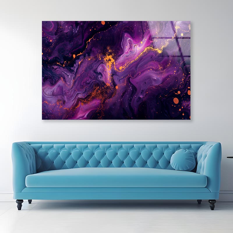 Purple Gold & Black Abstract  Acrylic Glass Print Tempered Glass Wall Art 100% Made in Australia Ready to Hang - Bella Home Decor