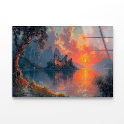 Fortress on an Island with Sky Acrylic Glass Print Tempered Glass Wall Art 100% Made in Australia Ready to Hang - Bella Home Decor