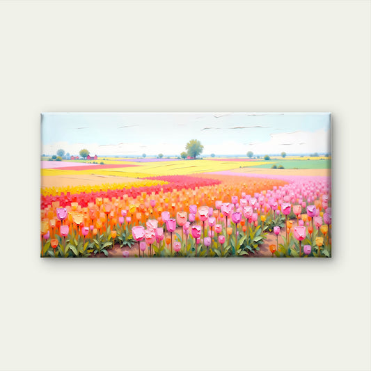 Tulip Fields Lisse, Netherlands Wall Art Canvas Office Home Room Framed 120x60cm
