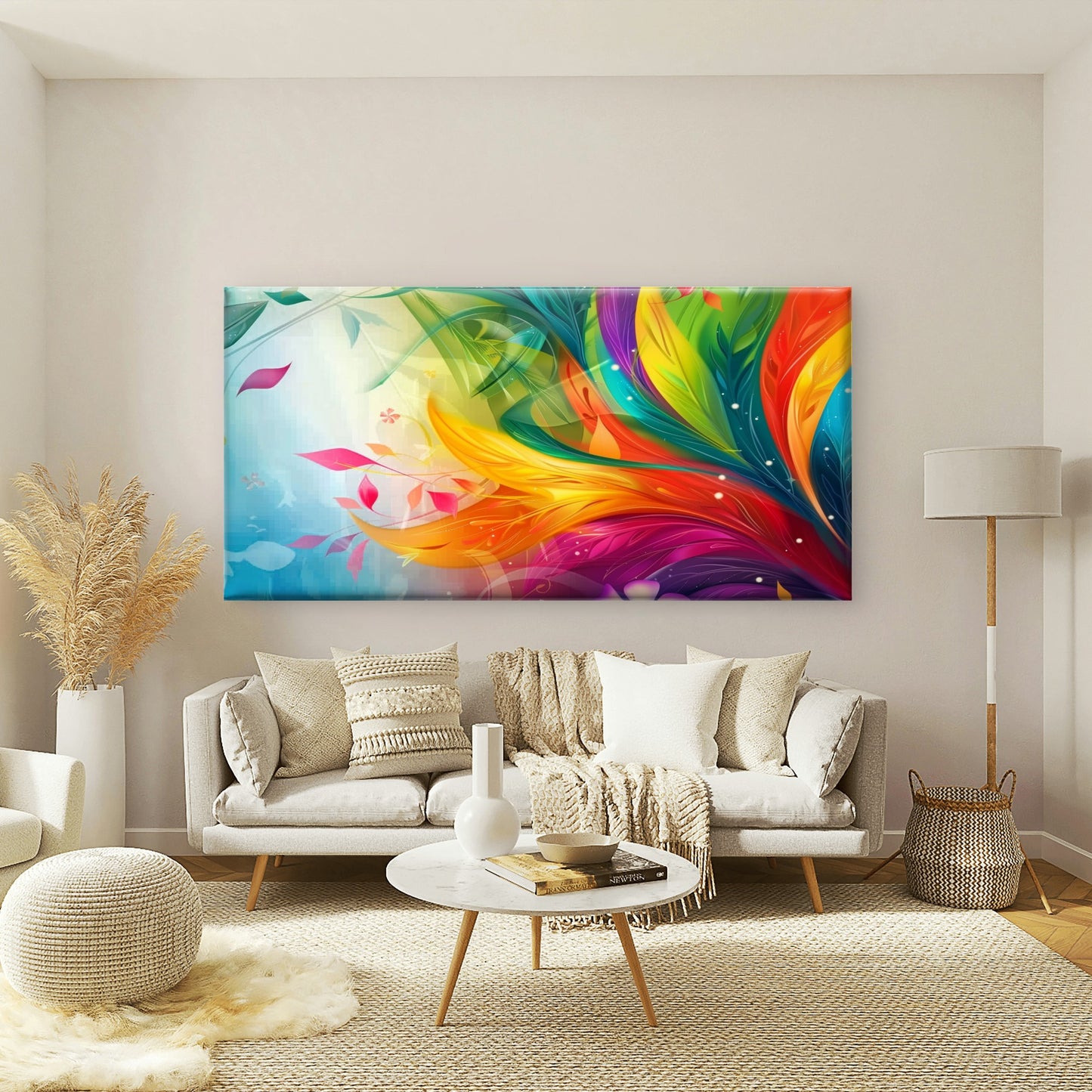 Abstract Vibrant Colorful Leaf Wall Art Canvas Office Home Room Framed 120x60cm