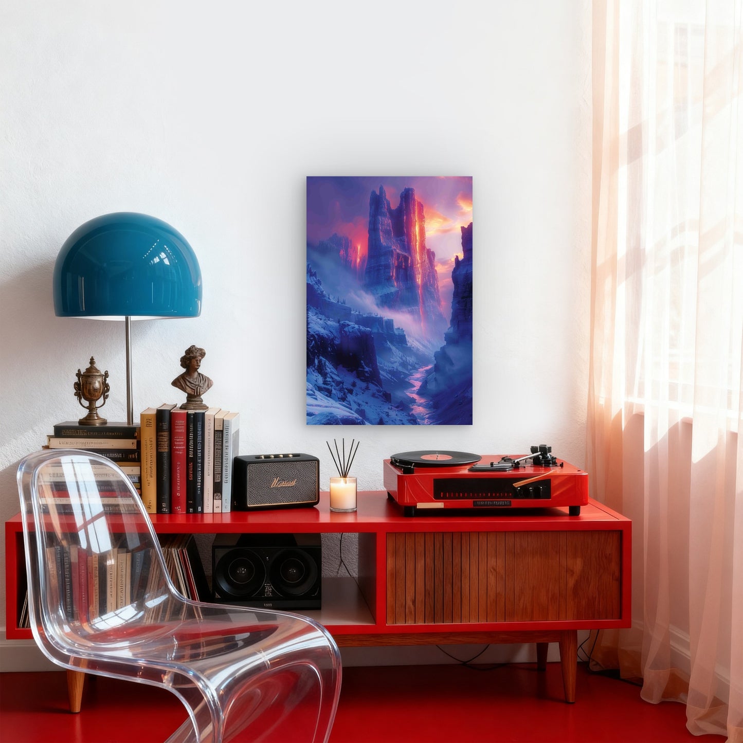 Mystical Canyon with Glowing Light 60x90cm Metal Print Ready to Hang
