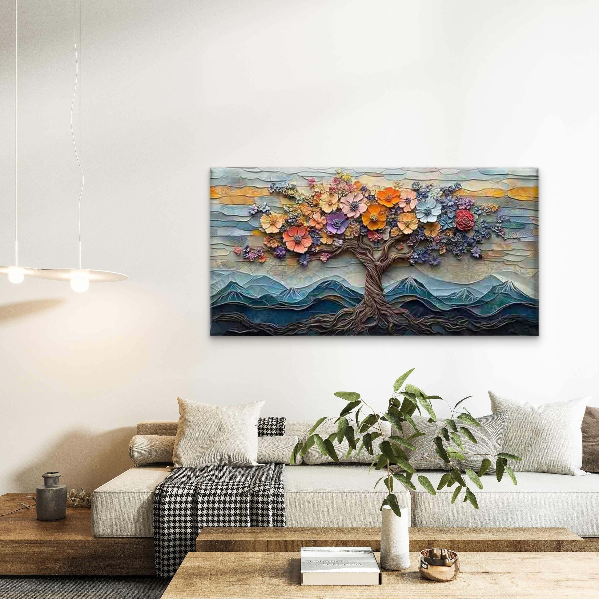 Vibrant Tree of Life Wall Art Canvas Office Home Room Framed 120x60cm - Bella Home Decor