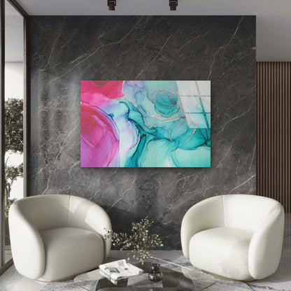 Teal Pink Gold Fluid Marble  Acrylic Glass Printing Wall Art Australian Made Quality