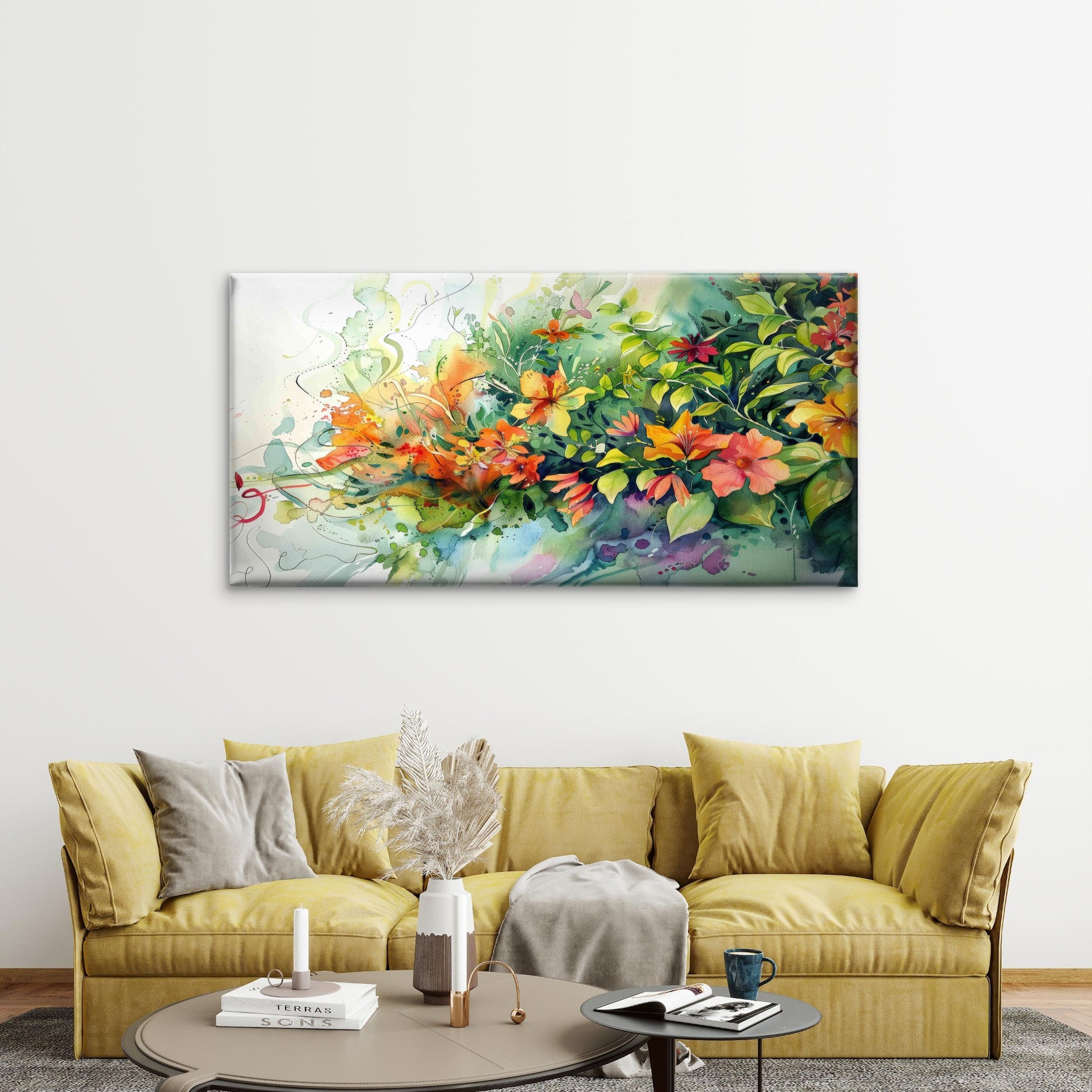 Colorful Flowers Lush Greenery Wall Art Canvas Office Home Room Framed 120x60cm - Bella Home Decor