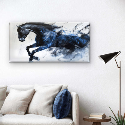 Abstract Black Running Horse Wall Art Canvas Office Home Room Framed 120x60cm