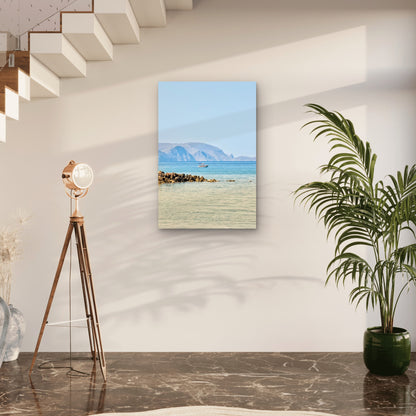 Mediterranean Blue Ocean Bay Speedboat 40x60cm Metal Print Ready to Hang