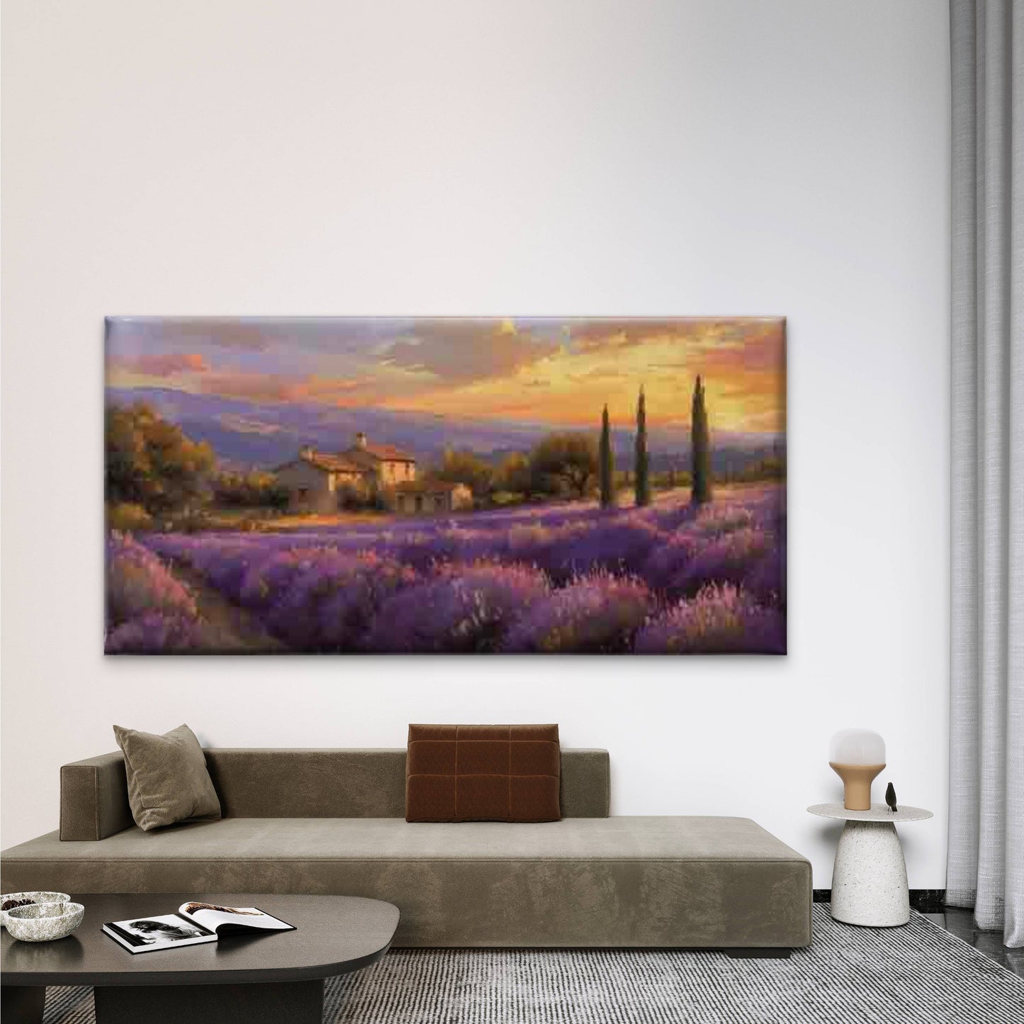 Lavender Field Cottage Sunset Wall Art Canvas Office Home Room Framed 120x60cm
