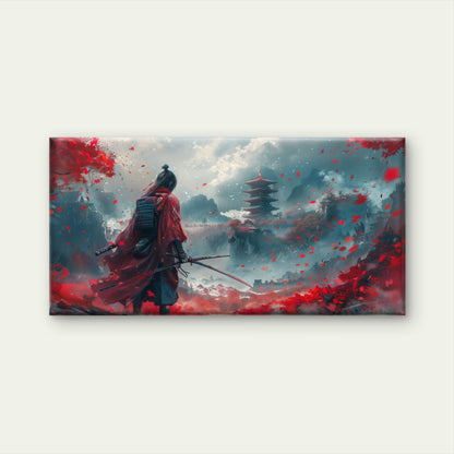 Red samurai Landscape Wall Art Canvas Office Home Room Framed 120x60cm