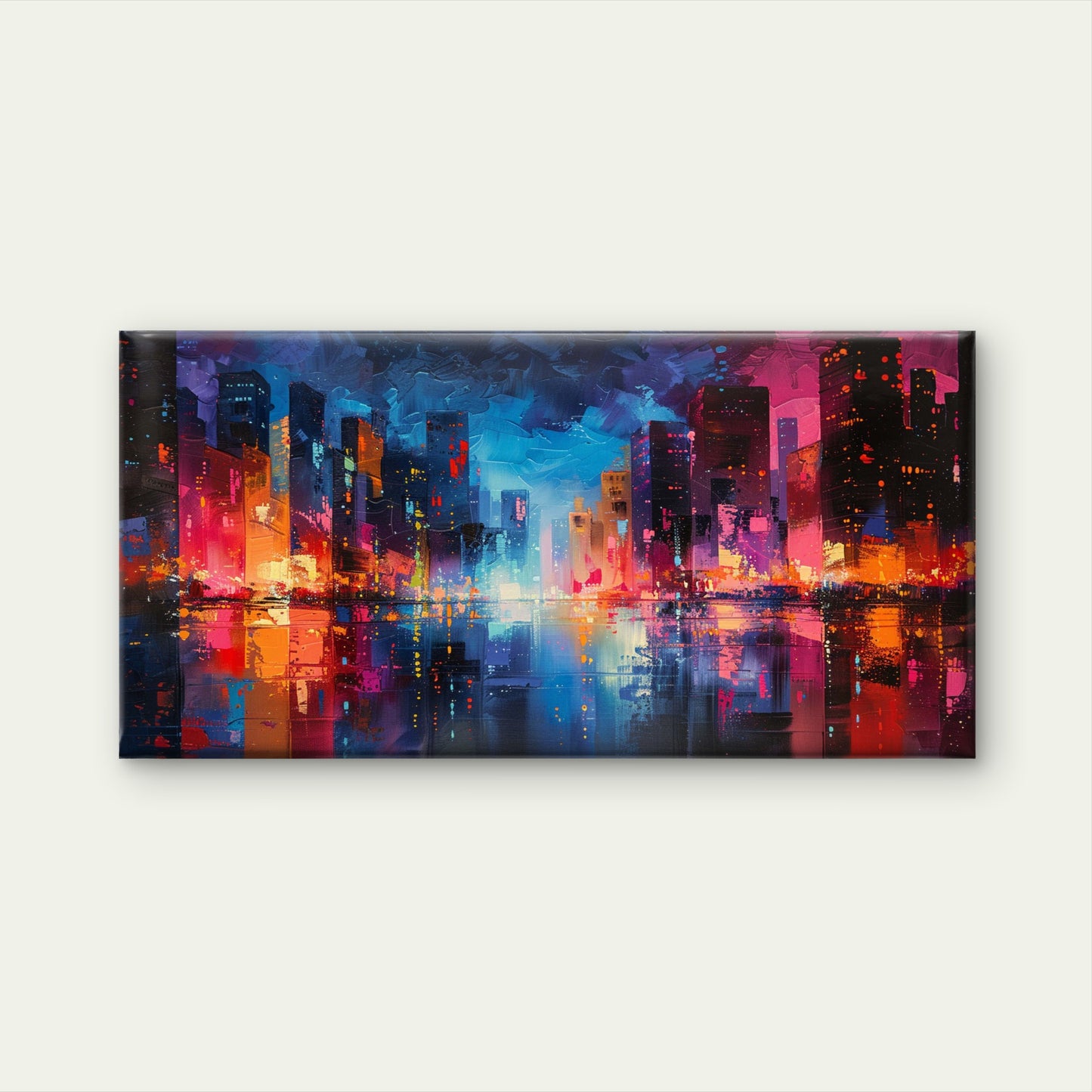 Neon Lights Across Streets Wall Art Canvas Office Home Room Framed 120x60cm - Bella Home Decor