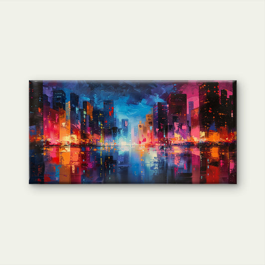 Neon Lights Across Streets Wall Art Canvas Office Home Room Framed 120x60cm