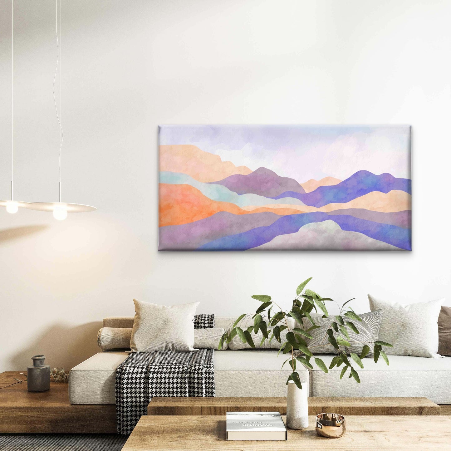 Serene Watercolor Peaks Wall Art Canvas Office Home Room Framed 120x60cm - Bella Home Decor