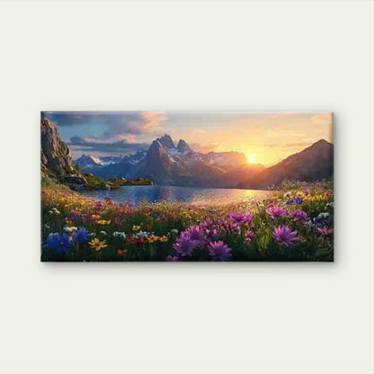 Sunset Mountain Lake Wall Art Canvas Office Home Room Framed 120x60cm
