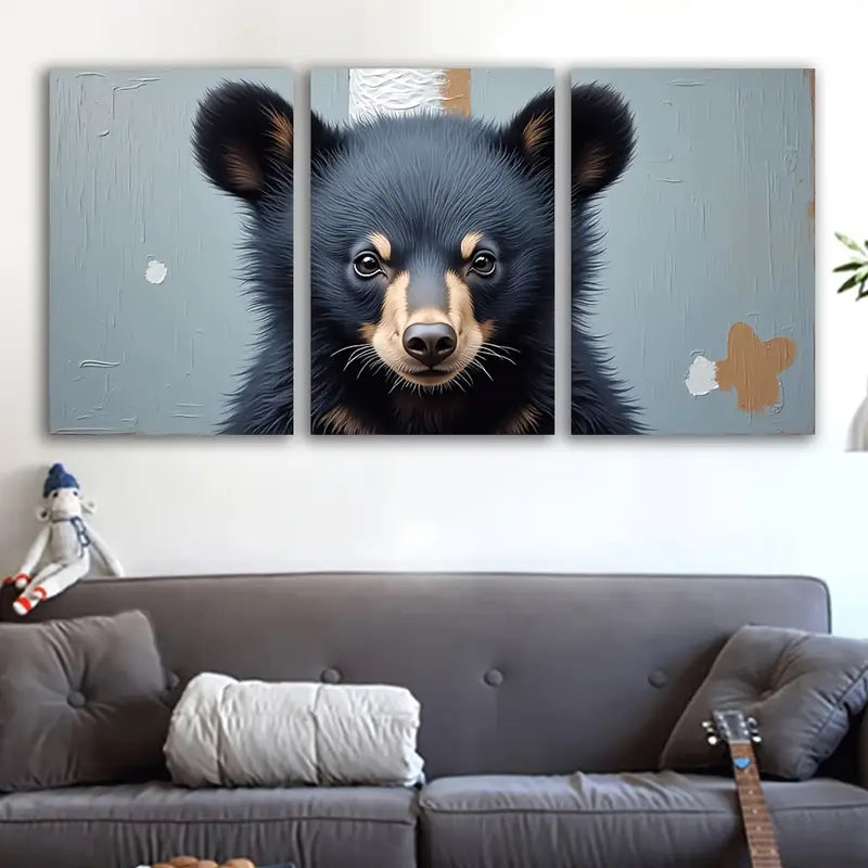 3pcs Black Bear Animal Poster Art Wall Art Set Canvas Framed 60x90cm - High Quality Print 100% Australian Made Wall Canvas Ready to Hang - Bella Home Decor